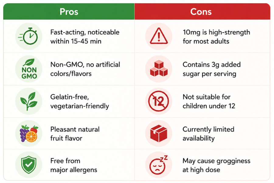 Pros and cons of Natrol Melatonin Gummies 10mg in a comparison table 